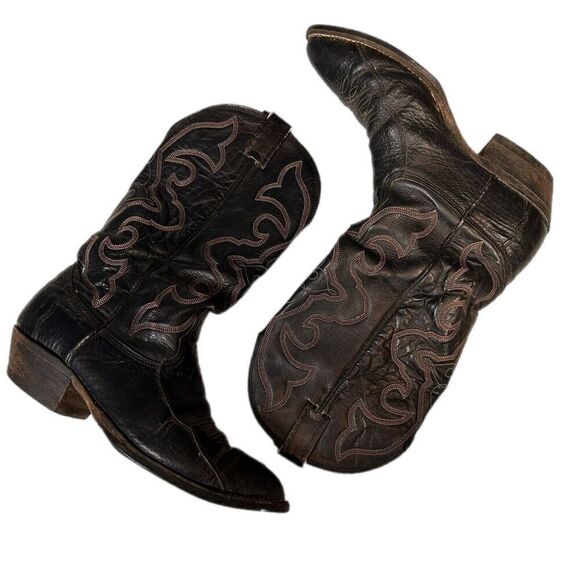 Nocona Men\'s Cowboy Western Boot Stitched Black Leather Pointed Toe 8 D Made USA main image 4